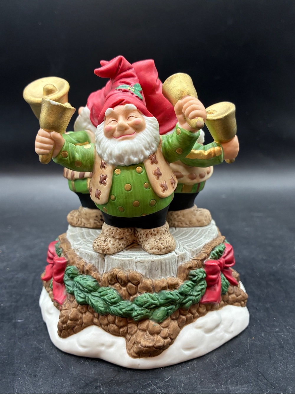 Fitz & Floyd Holiday Hamlet Bell Choir Elves Music Box EUC